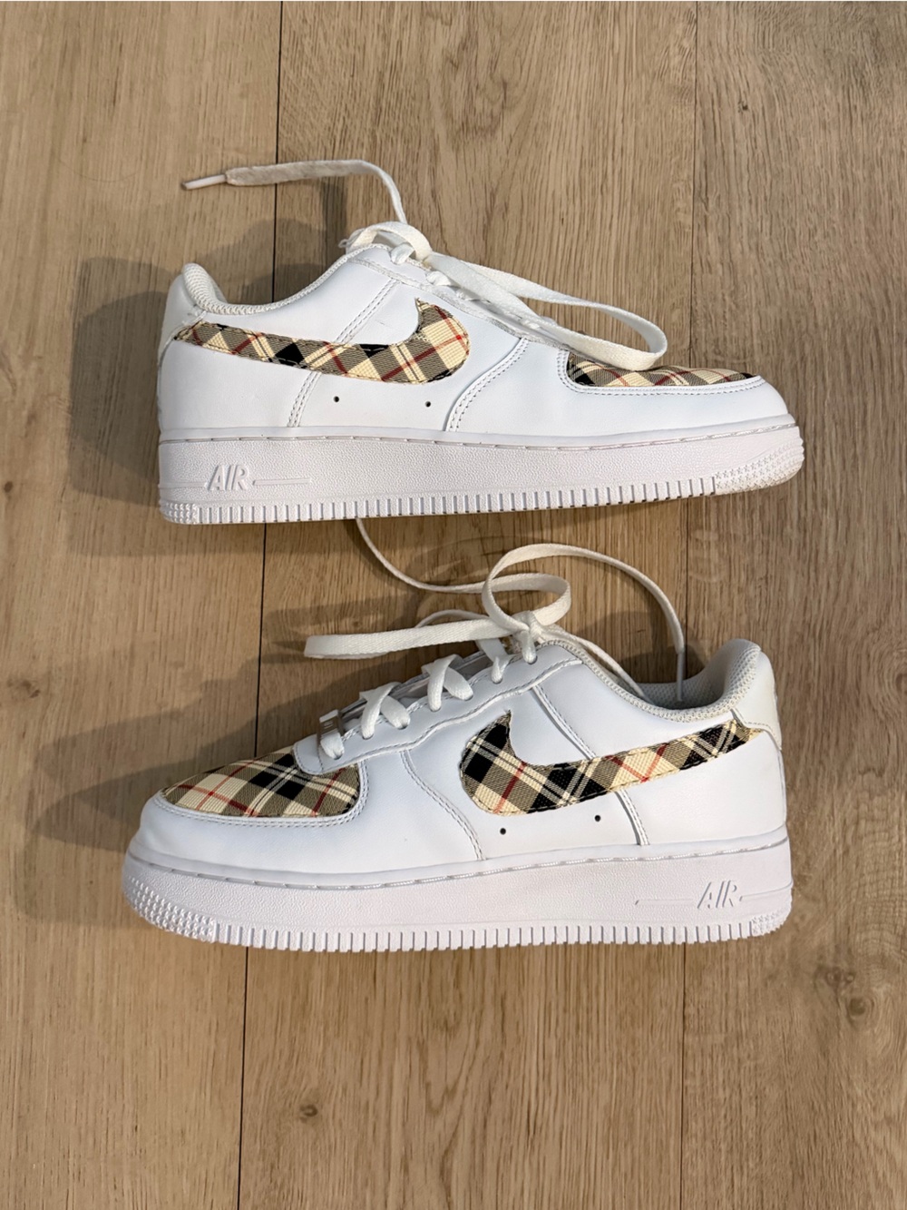 Custom Nike Air Force 1 with Brown & Black Plaid Accents with box
